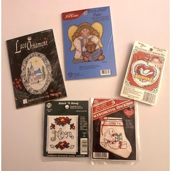 J&P Coats Other - NOS Assorted Cross Stitch Lot 5 Kits Christmas Ornaments Complete